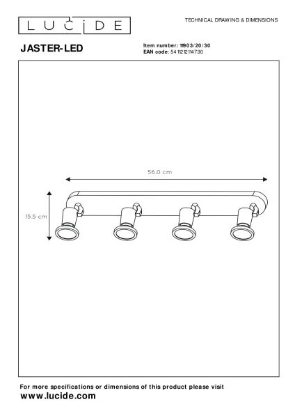 Lucide JASTER-LED - Foco de techo - LED - GU10 - 4x5W 2700K - Negro - TECHNISCH